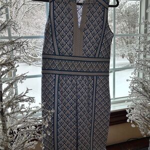 J. McLaughlin Navy and Cream Geometric Midi Dress